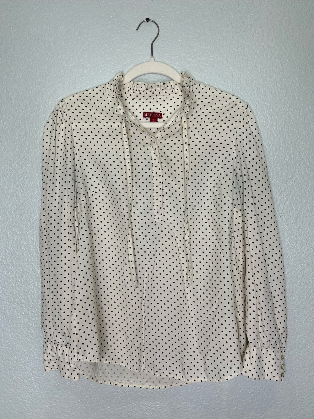Women’s Merona Cream Blouse with Black Polka Dots